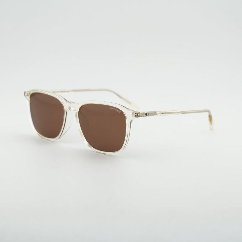Montblanc MB0082SA 004 Sunglasses Transparent Yellow Square Frame, Brown Lenses